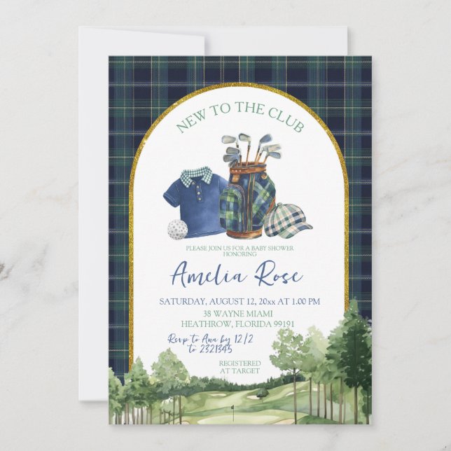 Convite Preppy Golf New to the Club Baby Shower Invitation (Frente)