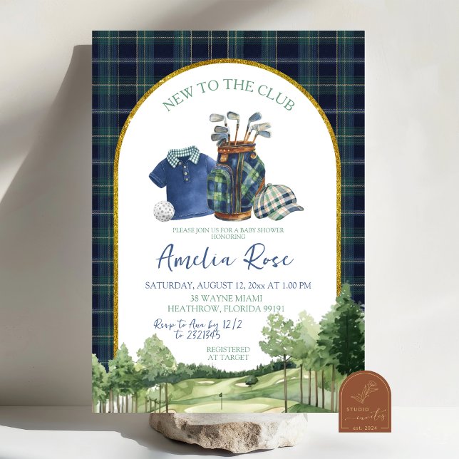 Convite Preppy Golf New to the Club Baby Shower Invitation (Criador carregado)
