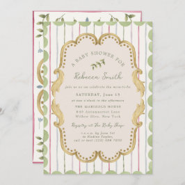 Convite Preppy Grandmillennial Botanical Frame Baby Shower