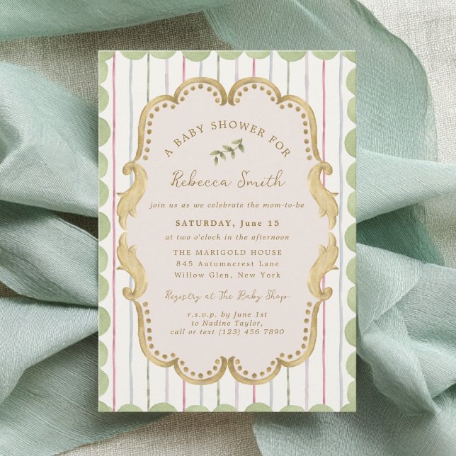 Convite Preppy Grandmillennial Botanical Frame Baby Shower (Criador carregado)