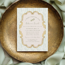 Convite Preppy Grandmillennial Green Frame Baby Shower