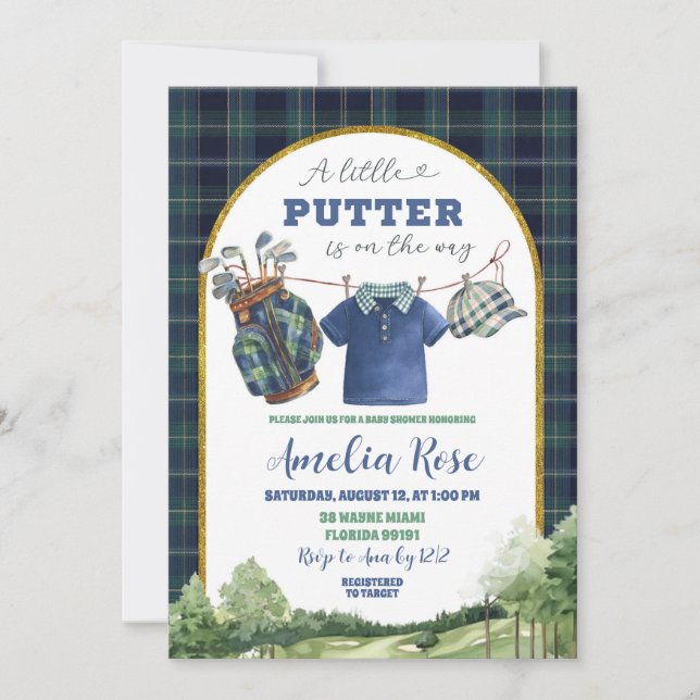 Convite Preppy Luxury Golf Baby Shower Invitation (Frente)