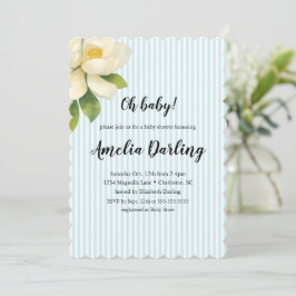 Convite Preppy Magnolia Flower Stripe Baby Shower