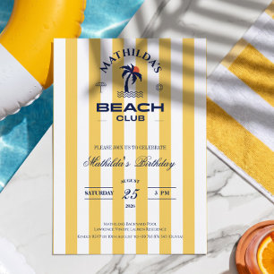 Convite Preppy Menina Amarelo Clube de Praia Aniversário
