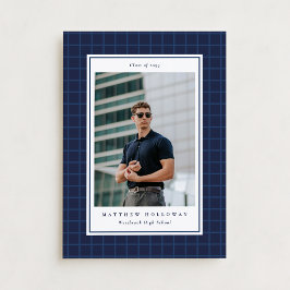 Convite Preppy Navy Grid One Photo Graduation Announcement