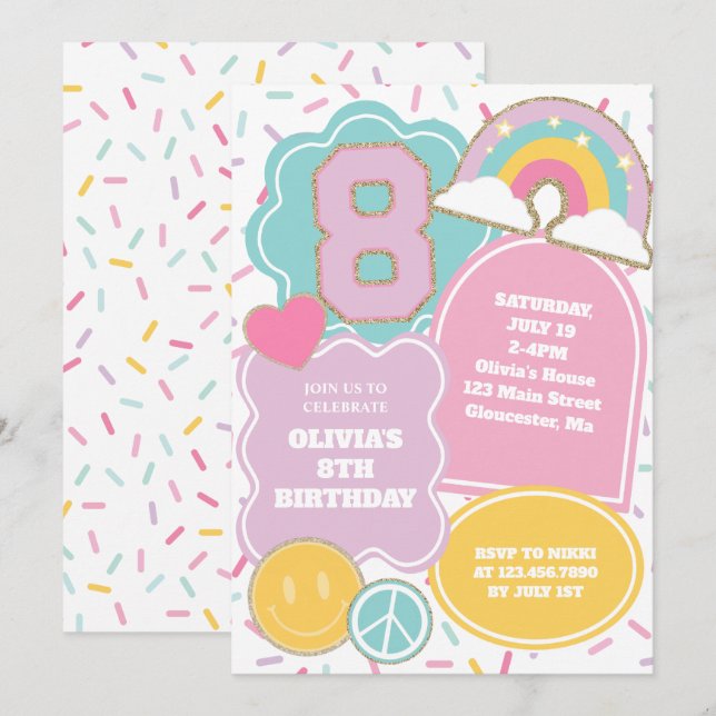Convite Preppy Patch 8º Aniversário (Frente/Verso)