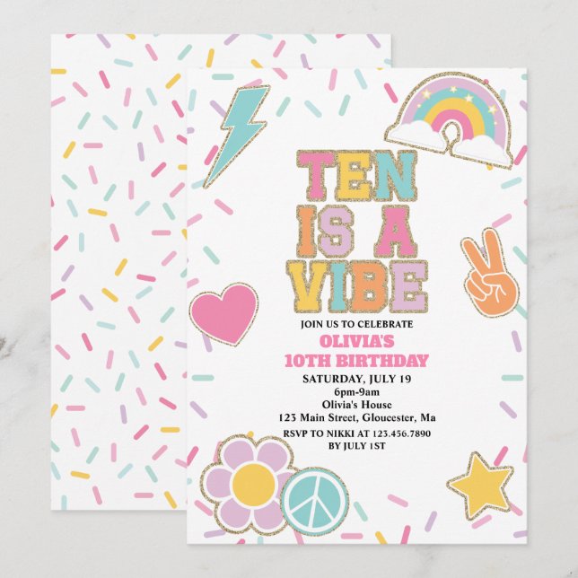 Convite Preppy Patch Dez é uma Vibração 10º Aniversário (Frente/Verso)
