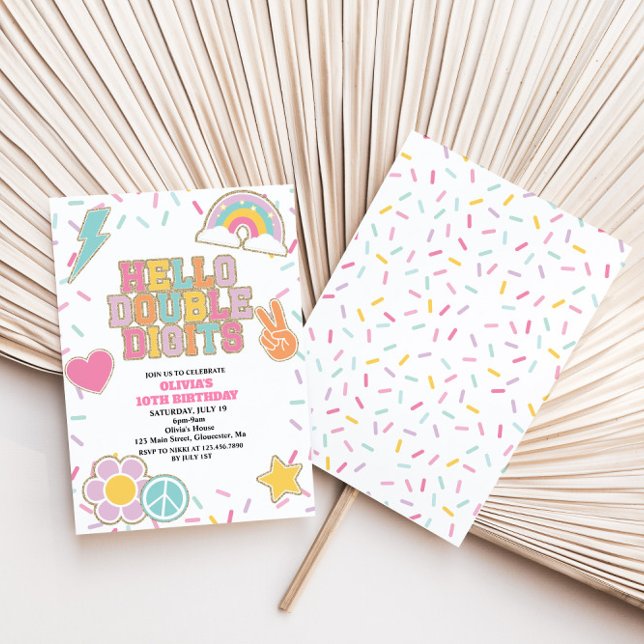 Convite Preppy Patch Hello Dígitos Duplos 10º Aniversário (Criador carregado)