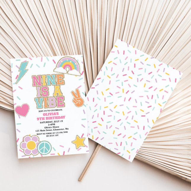 Convite Preppy Patch Nine é uma Vibe Aniversário de 9 anos (Criador carregado)