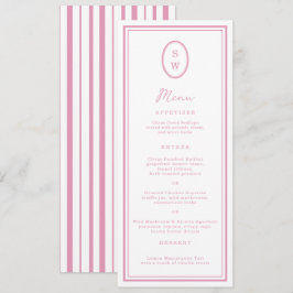 Convite Preppy Peony Pink Chic Monogram Wedding Menu Card