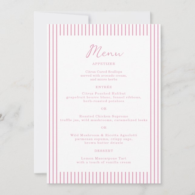 Convite Preppy Peony Pink Chic Monogram Wedding Menu Card (Frente)