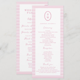 Convite Preppy Peony Pink Chic Wedding Program Card