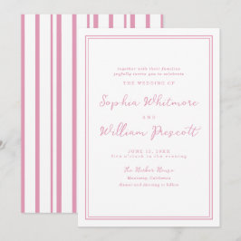 Convite Preppy Peony Pink Striped Wedding Invitation