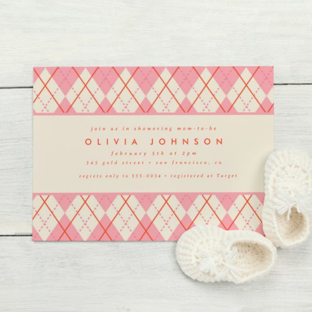 Convite Preppy Pink Argyle Plaid Baby Girl Shower (Criador carregado)