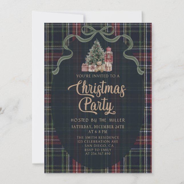 Convite Preppy Plaid Christmas Party Invitation (Frente)