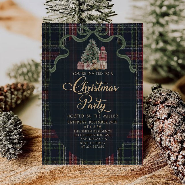 Convite Preppy Plaid Christmas Party Invitation (Criador carregado)