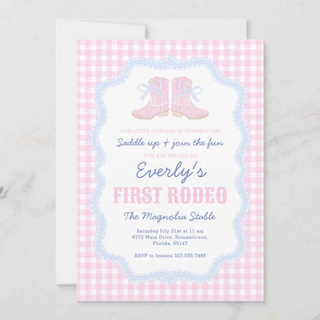 Convite Preppy Rodeo First Birthday Cowgirl Boots (Frente)
