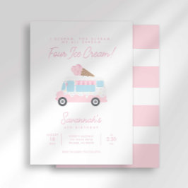 Convite Preppy Stripe 4th Ice Cream Birthday Social