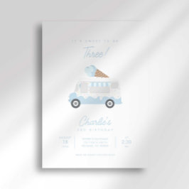 Convite Preppy Stripe Ice Cream Truck Birthday Invitation