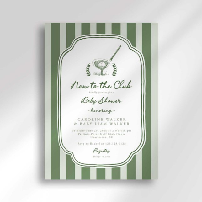 Convite Preppy Stripe New to the Club Golf Baby Shower (Criador carregado)