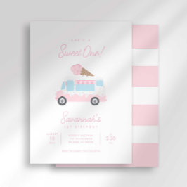 Convite Preppy Stripe Sweet One Ice Cream Birthday Social
