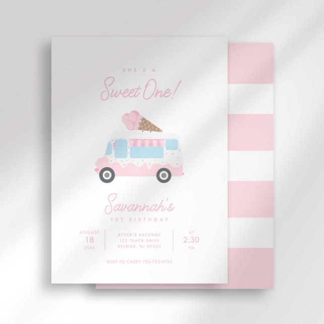 Convite Preppy Stripe Sweet One Ice Cream Birthday Social (Criador carregado)