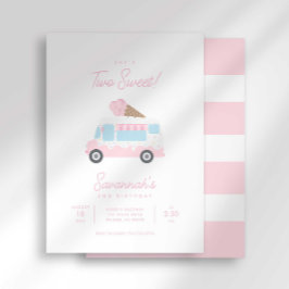Convite Preppy Stripe Two Sweet Ice Cream Birthday