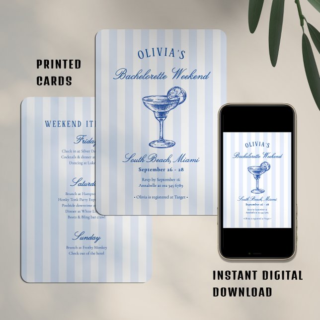 Convite Preppy Stripes & Cocktail Bachelorette Weekend (Criador carregado)