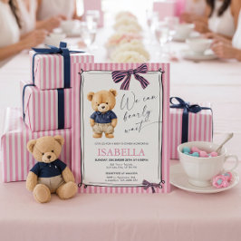 Convite Preppy Teddy Bear Pink Baby Shower
