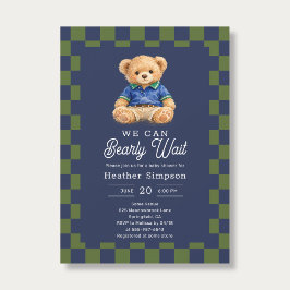 Convite Preppy Teddy Bearly Wait Checkboard Baby Shower