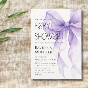 Convite Preppy Template Laço Lilás Coquette Baby Shower