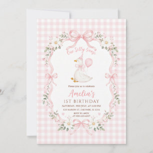 Convite Preppy Um Ganso Bobo Arco Rosa Menina 1º Aniversár