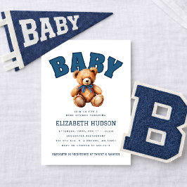 Convite Preppy Varsity Teddy Bear Baby Shower Invitation