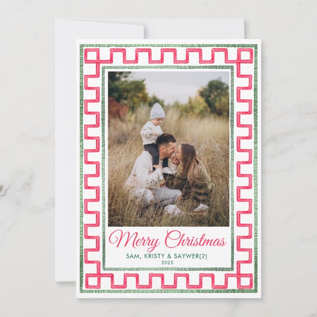 Convite Preppy Vintage Family Photo Christmas Card (Frente)