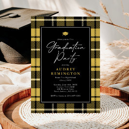 Convite Preppy Yellow Black Tartan Graduation