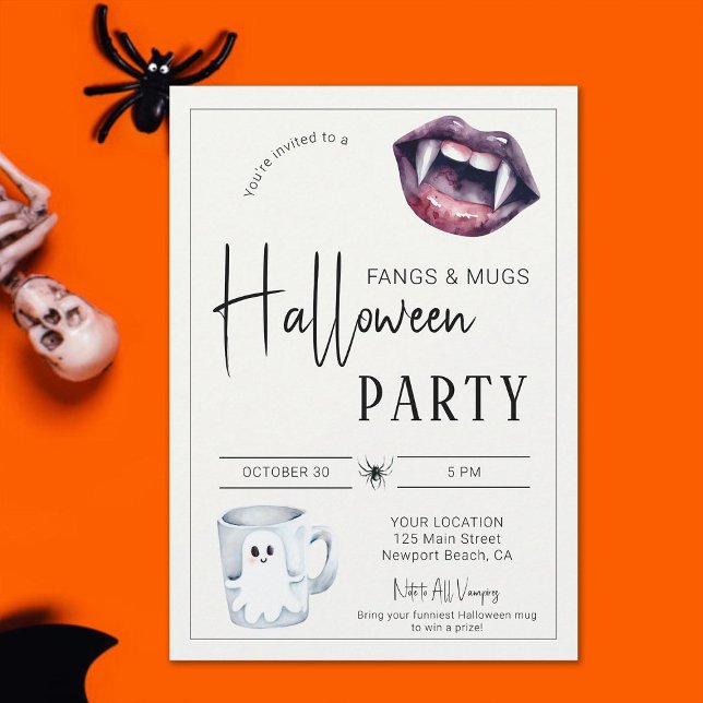 Convite Presas e Mugs Festa de Halloween Vampiros Aranha D (vampire halloween party invitation fangs and mugs costume prize funny cute home ghost spider)