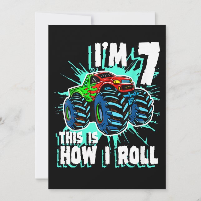 Convite Presente de aniversário de 7 anos para Monster Tru (Frente)