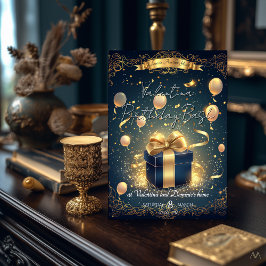 Convite Presente de Aniversário de Luxo | Dourado e Azul-M