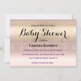 Convite Presente de bebê em rosa doce dourado