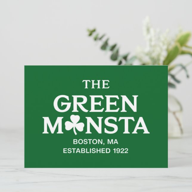 Convite Presente de beisebol Green Monsta Boston Green Mon (Em pé/Frente)