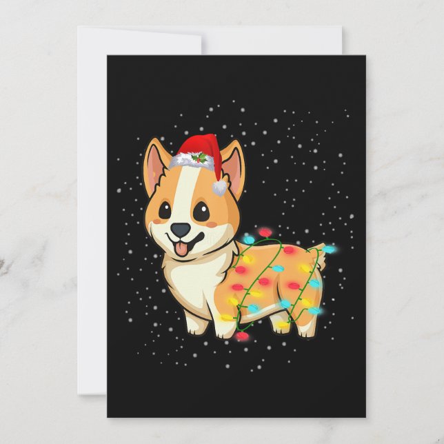 Convite Presente de Cachorro | Luzes de Natal Corgi (Frente)