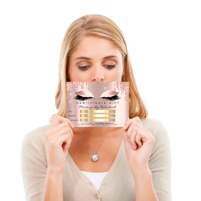 Convite Presente de Certificado de Maquiagem de Lashes de  (Luxury Lashes Blush Drips Makeup Certificate Gift Invitation)