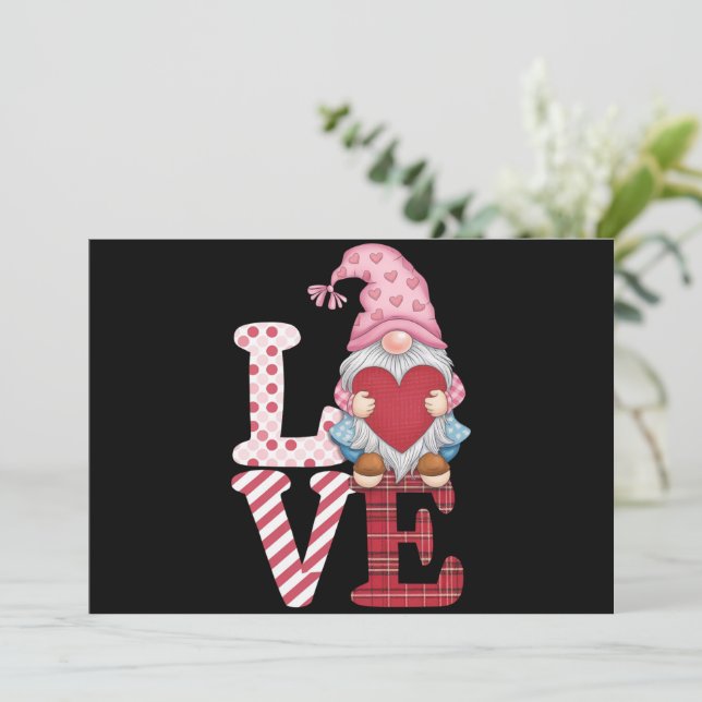 Convite Presente de Dia dos Namorados Gnome Amor Casal par (Em pé/Frente)