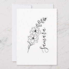 Convite Presente de Flor de Nascimento de Delphinium de Ju