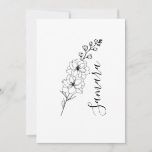 Convite Presente de Flor de Nascimento Delphinium de Julho