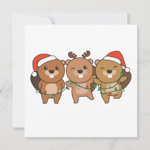 Convite Presente de Natal de Castor Animais de Natal Fofos