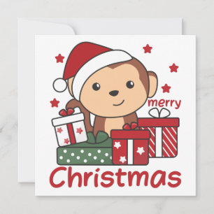 Convite Presente de Natal de Macaco Animais de Inverno Mac