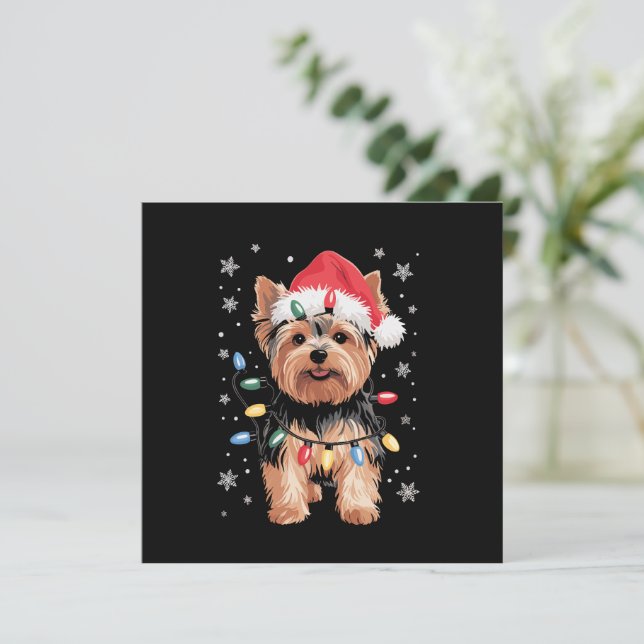 Convite Presente de Natal de Yorkie Cachorro Long Xmas (Em pé/Frente)