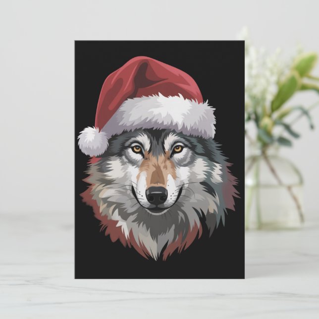 Convite Presente de Natal Divertido de Lobo para Amantes d (Em pé/Frente)