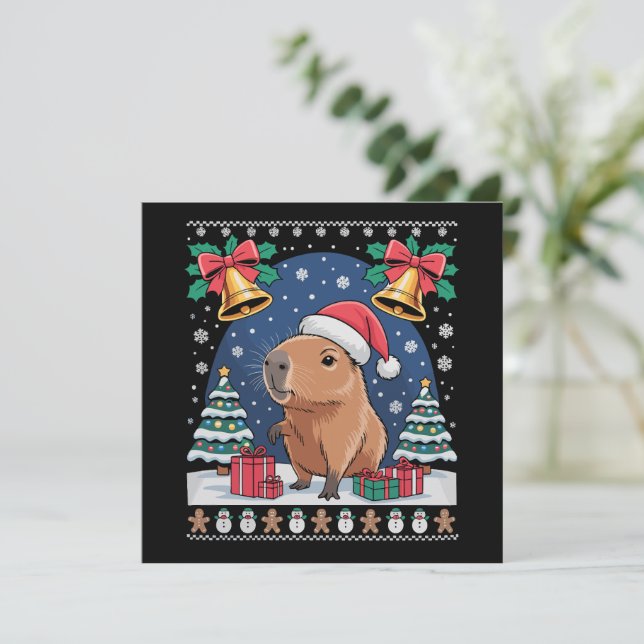 Convite Presente de Natal para Amante de Capivara Roupa Fe (Em pé/Frente)